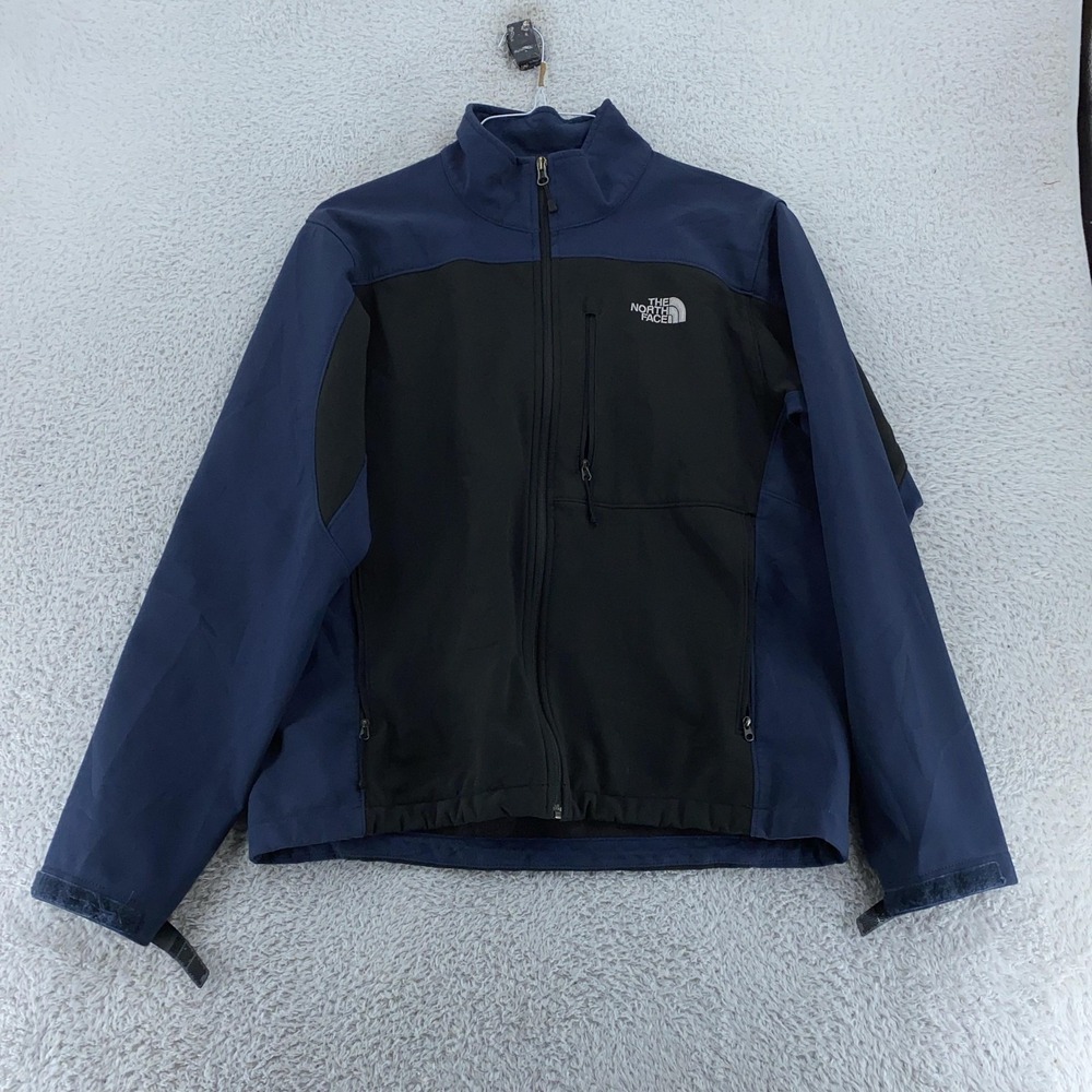 The North Face Apex Bionic Jacket Mens Medium Fleece Lined Black Blue Soft Shell